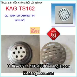 Thoát sàn đúc inox 304 mờ 150X150 D90 KAG-TS162