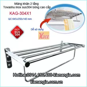 Giá treo khăn 2 tầng inox 304 TOVASHU KAG-304X1