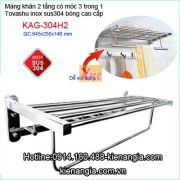 Kệ inox 304 2 tầng 3 trong 1 TOVASHU KAG-304H2