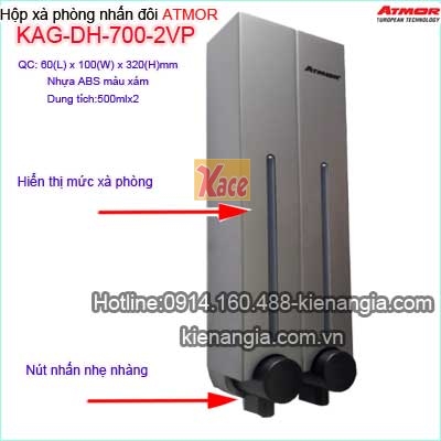 Hộp xà phòng nhấn đôi màu xám 500ml x2  ATMOR DH700-2VP