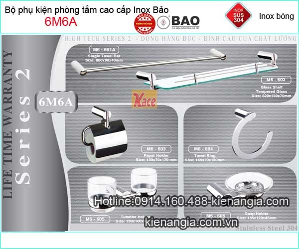 Bộ phụ kiện phòng tắm INOX Bảo 6M6A