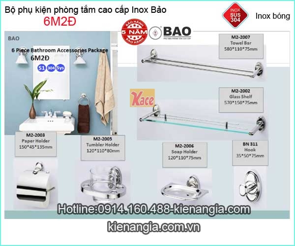 BỘ PHỤ KIỆN 6 MÓN PHÒNG TẮM INOXBẢO