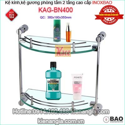 Kệ kính cường lực 2 tầng Inox Bảo KAG-BN400