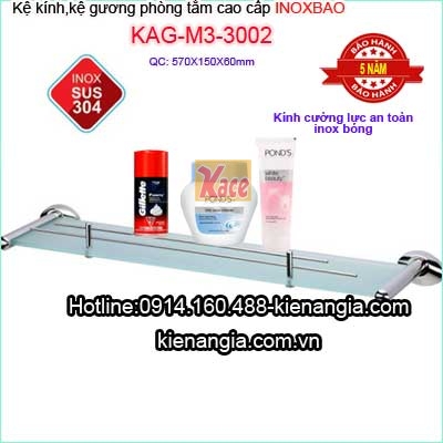Kệ kính cường lực inox 304 inox Bảo KAG-M3-3002