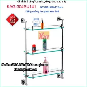 Kệ 3 tầng kính an toàn inox sus304 Tovashu  KAG-304SU141