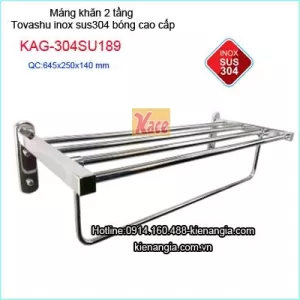 Máng khăn 2 tầng inox 304 cao cấp Tovashu KAG-304SU189