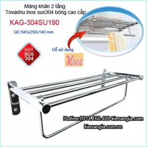 Kệ treo khăn 2 tầng cao cấp 304 Tovashu KAG-304SU190