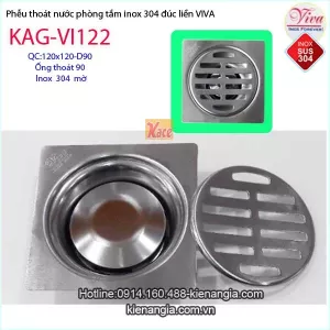 Phễu thu sàn VIVA  inox 304 120x120 D90 KAG-VI122