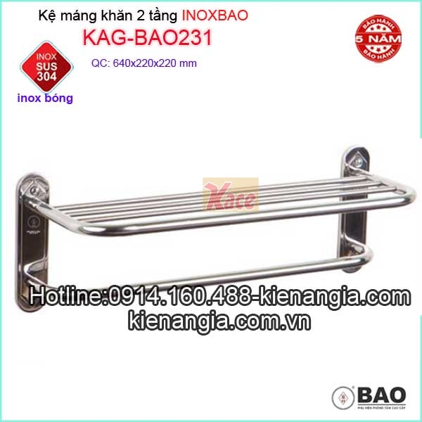 Kệ máng khăn 2 tầng inox Bảo KAG-BAO231