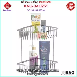 Rổ góc 2 tầng phòng tắm inox Bảo KAG-BAO251