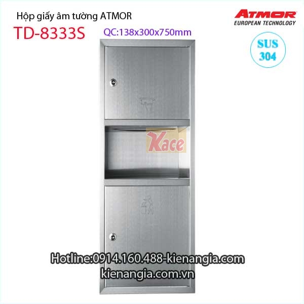 Hộp giấy âm tường inox sus304 ATMOR-TD8333S