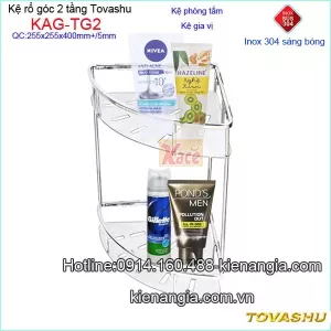 Kệ góc 2 tầng 26.1x26.1cm inox 304 Tovashu KAG-TG2