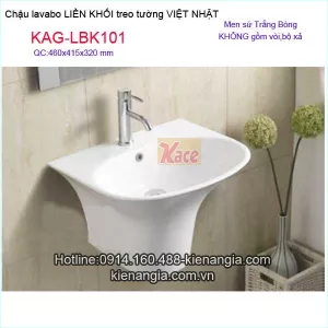 Lavabo liền khối VIỆT NHẬT bằng sứ treo tường KAG-LBK101