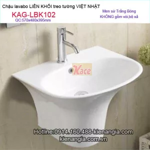 Lavabo liền khối VIỆT NHẬT bằng sứ treo tường KAG-LBK102