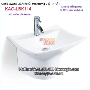 Lavabo liền khối VIỆT NHẬT bằng sứ treo tường KAG-LBK114