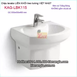 Lavabo liền khối VIỆT NHẬT bằng sứ treo tường KAG-LBK115