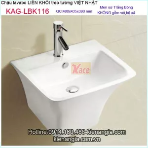 Lavabo liền khối VIỆT NHẬT bằng sứ treo tường KAG-LBK116