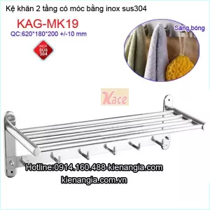 Máng khăn có móc áo  phòng tắm SUS 304 KAG-MK19