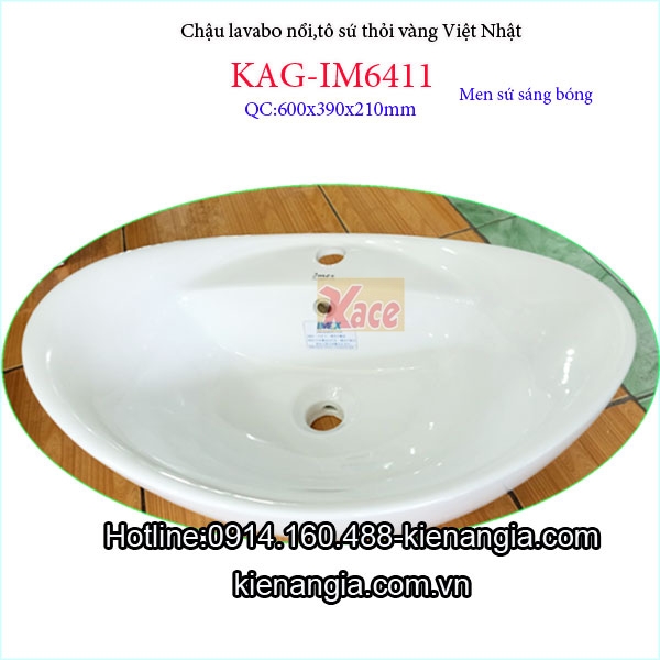 Chậu lavabo thỏi vàng bằng sứ đặt bàn Việt Nhật IM6411