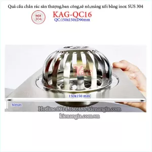 Cầu chắn rác đế VUÔNG  150x150 O90 sus 304 KAG-QC16