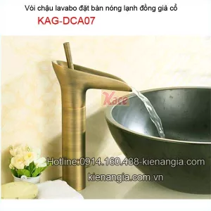 Vòi lavabo nóng lạnh đặt bàn đồng giả cổ KAG-DCA07