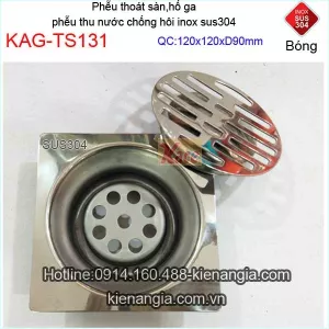 Thóat sàn WC inox 304 bóng 120x120xD90 KAG-TS131