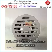 Thoát sàn inox 304 mờ 150x150 d60 chốt gài KAG-TS135