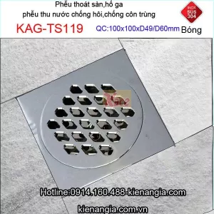 Phễu thoát sàn chống côn trùng 100x100xD49-D60 KAG-TS119