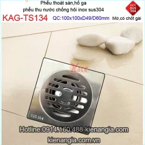 Thoát sàn inox 304 mờ có chốt gài 100x100xD49-D60 KAG-TS134