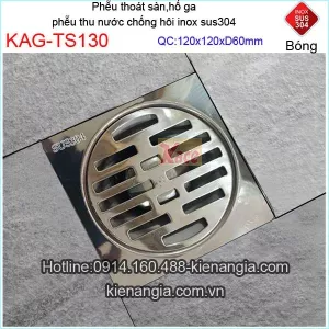 Thóat sàn WC inox 304 bóng 120x120xD60 KAG-TS130
