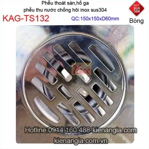 Thóat sàn WC inox 304 bóng 150x150xD60 KAG-TS132