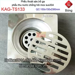 Thóat sàn WC inox 304 bóng 150x150xD90 KAG-TS133