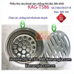 Thoát sàn đúc chống hôi sus304 150x150xD114 KAG-TS86