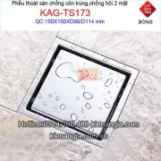 Thoát sàn mặt kín inox sus 304 15x15cm D90 cao cấp KAG-TS173