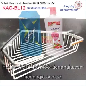 Kệ rổ góc lớn 265 x 265 mm ,khay lưới inox 304 Nhật Bản KAG-BL12
