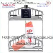 Khay lưới xà phòng góc lớn 265x265mm cao 270mm 2 tầng inox Nhật Bản KAG-BL15