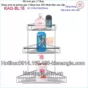 Khay lưới xà phòng góc 3 tầng giật cấp 310x310 mm cao 520mm Inox Nhật Bản KAG-BL16