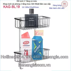 Khay lưới phòng tắm 2 tầng có móc inox Nhật BảnKAG-BL19