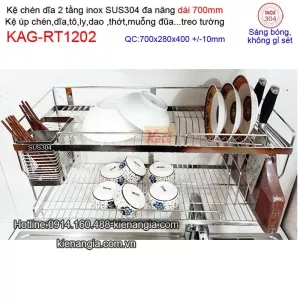 Kệ inox 304 đa năng  7 tấc 2 tầng treo tường KAG-RT1202