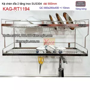 Khay chén dĩa 90cm 2 tầng inix sus304 giá rẻ KAG-RT1194