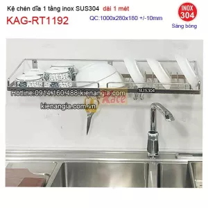Khay úp chén dĩa dài 1 mét treo tường inox KAG-RT1192