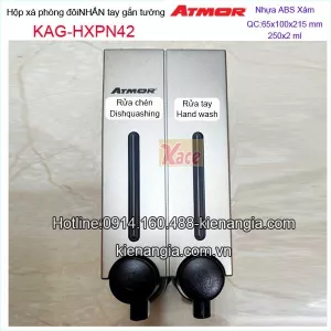 Hộp xà phòng 2 ngăn 250ml x2  nhấn tay màu xám ATMOR KAG-HXPN42