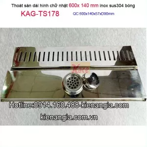 Thoát sàn WC mặt sọc dài 140X600 ống D90 KAG-TSD178