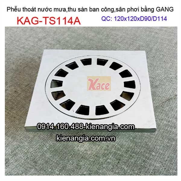 Phễu thu nước ban công bằng gang 120X120 D90 KAG-TS114A