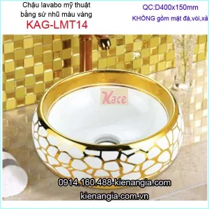 Chậu lavabo tròn sứ nhũ vàng mỹ thuật KAG-LMT14