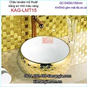 Chậu lavabo tròn sứ nhũ vàng mỹ thuật KAG-LMT15