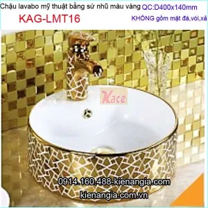 Chậu lavabo tròn sứ nhũ vàng mỹ thuật  KAG-LMT16