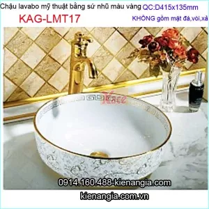 Chậu lavabo tròn sứ nhũ vàng mỹ thuật  KAG-LMT17