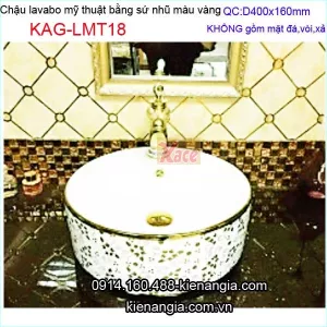 Lavabo mỹ thuật tròn bằng sứ nhũ vàng KAG-LMT18