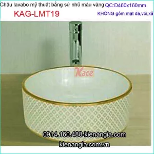 Lavabo mỹ thuật tròn bằng sứ nhũ vàng KAG-LMT19